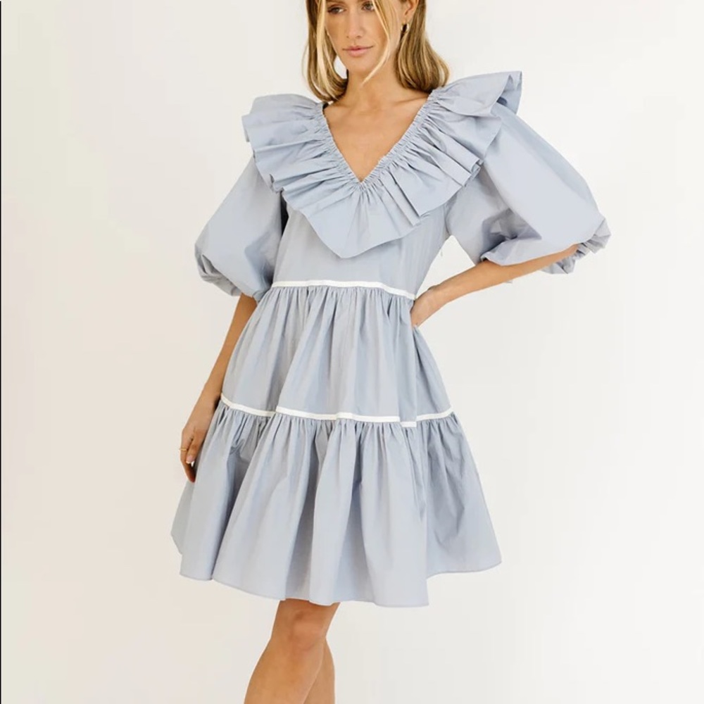 Shop Zoco Puff Sleeve Dress // Blue